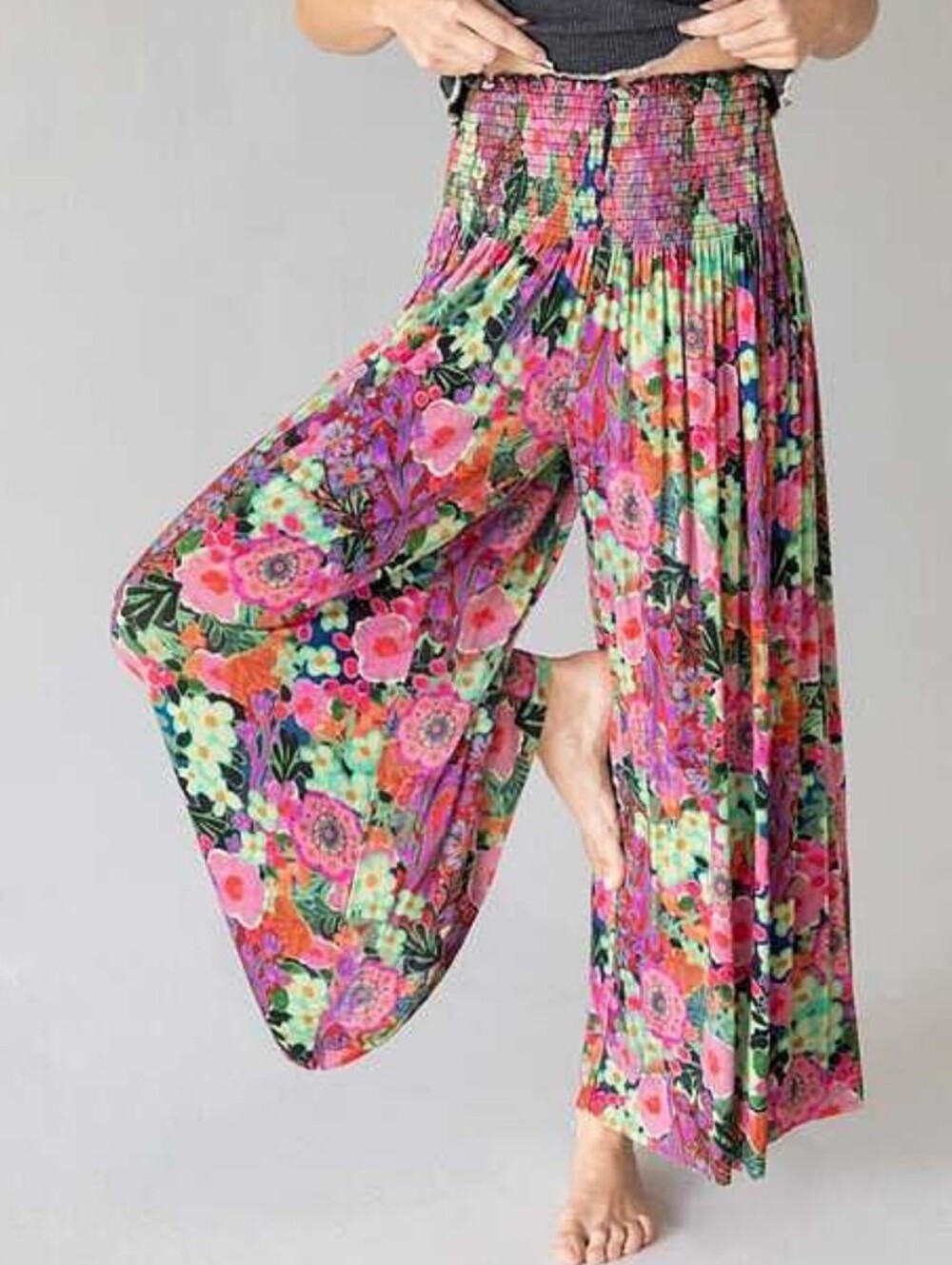 NWT Natural Life Make A Move ButterSoft Palazzo Pants Pink Painted Garden L